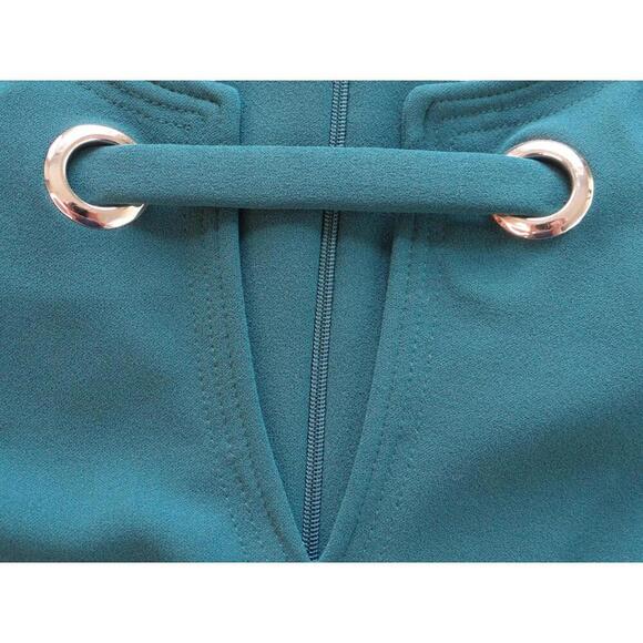 Elegant Teal Shift Dress with Decorated Neckline - Picture 3 of 7